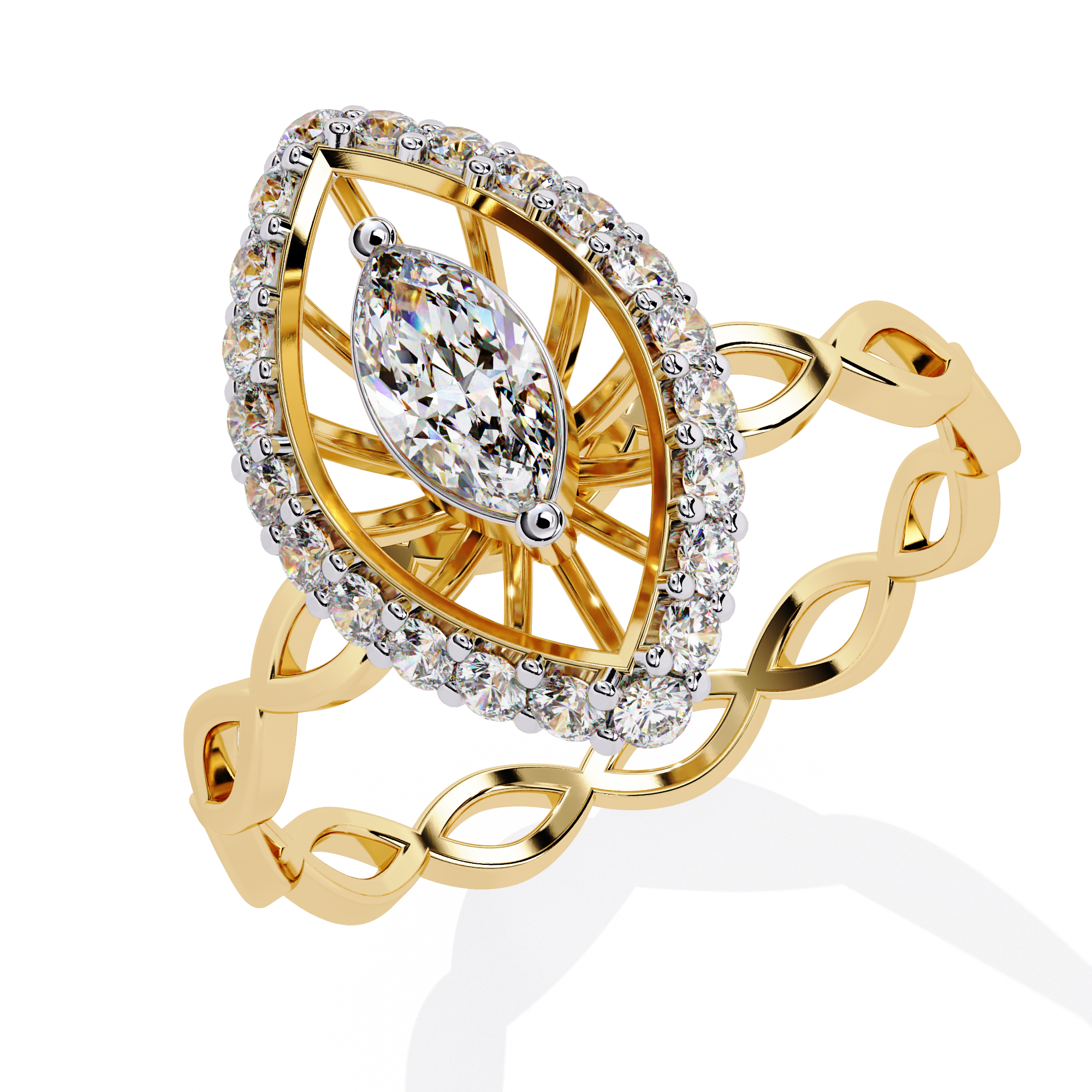 Solitairekart-0.56 CT Lab Grown Diamond Marquise Sunburst Halo Engagement Ring